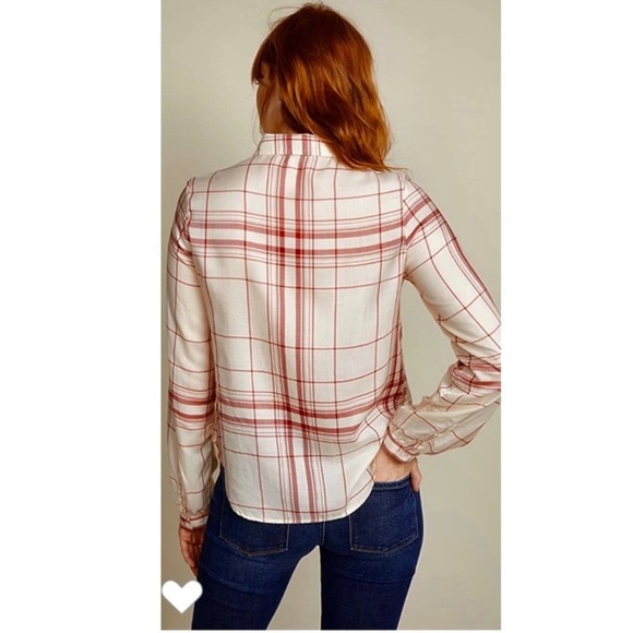 FRAME Ruffle Front Button Down Plaid Shirt. - Picture 2 of 9